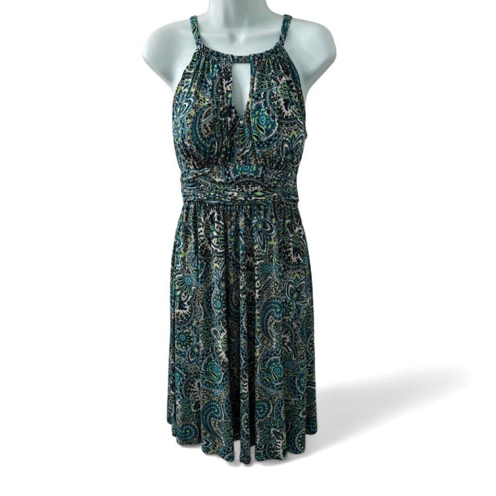 R and  K Halter Paisley Dress Blue‎ & Green EUC